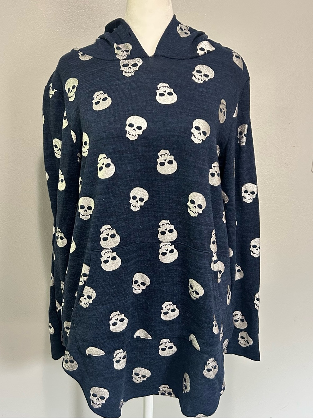 No Boundaries Navy Skull-Print Hooded Sweatshirt